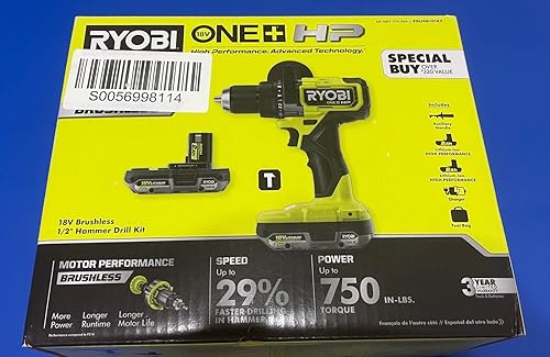 Miniatura 2 de RYOBI ONE+ HP 18V sin escobillas inalámbrico 12 pulgada Kit de taladro de martillo con (2) baterías de 2.0 Ah, cargador y bolsa
