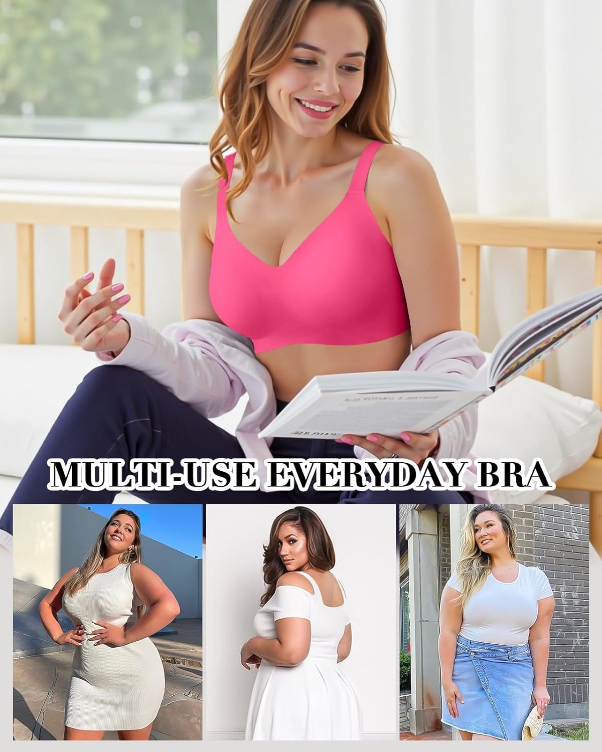 Women’s Plus Size Full Coverage Wireless Bras Supportive Wide Strap Comfort Bra for Sagging Breasts No Back Fat Minimizer Bra - Image 6