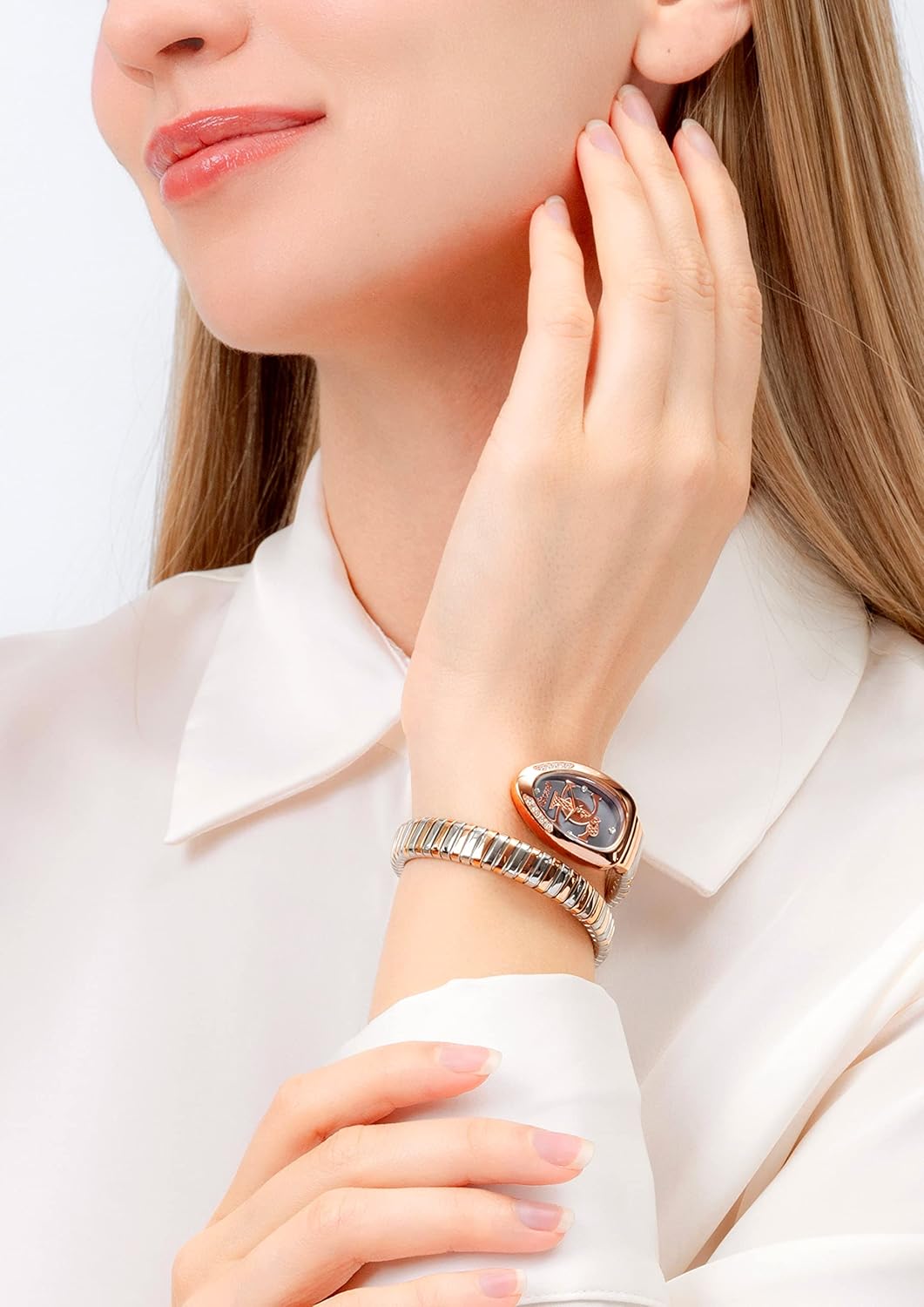 Just Cavalli Signature Snake Serpente logo - Orologio elegante da donna al quarzo moda bracciale flessibile giro singolo e cassa in acciaio inox