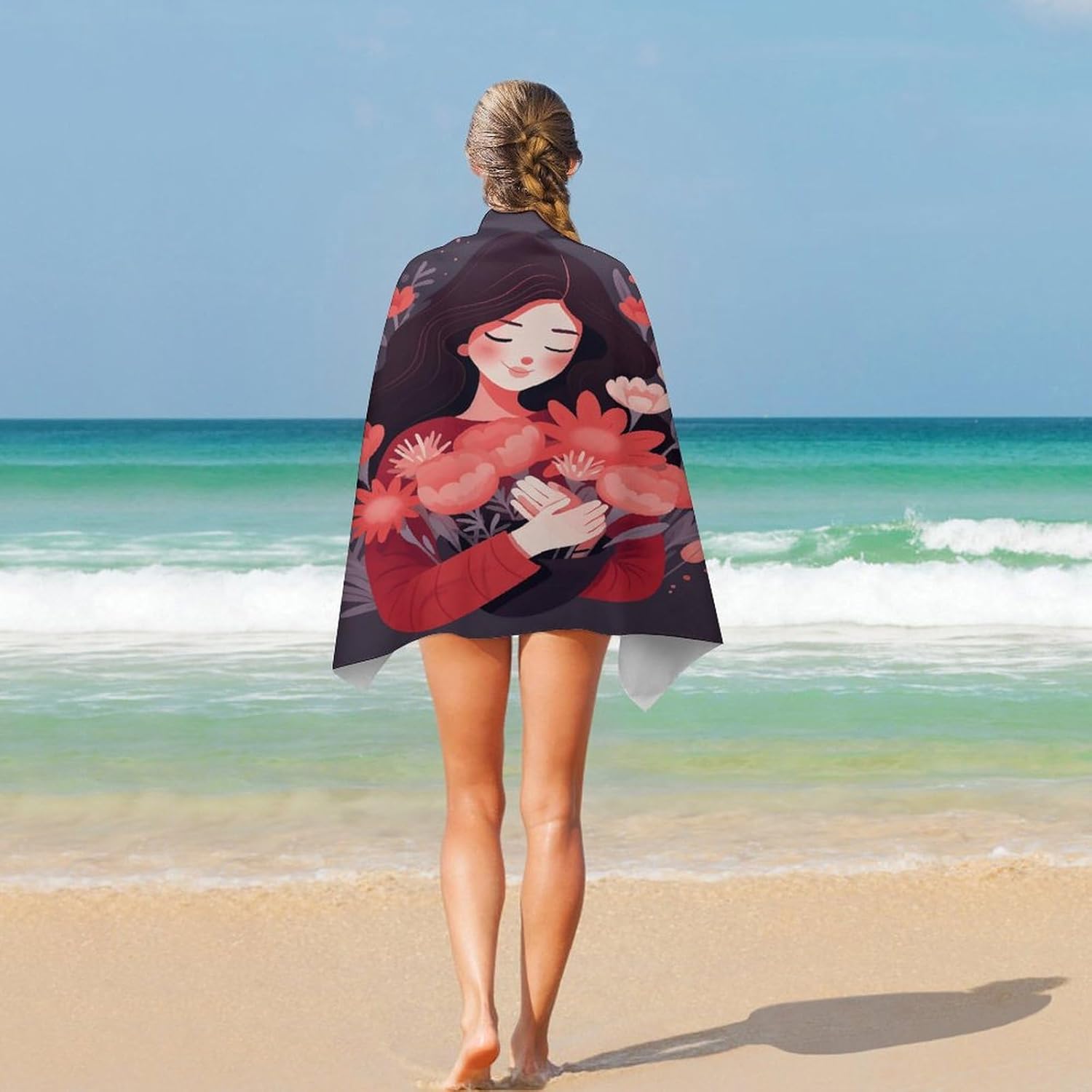 Swimming Towel, Embrace Red Flowers Printed Fashion Towel,Portable Towel,Durable Towel