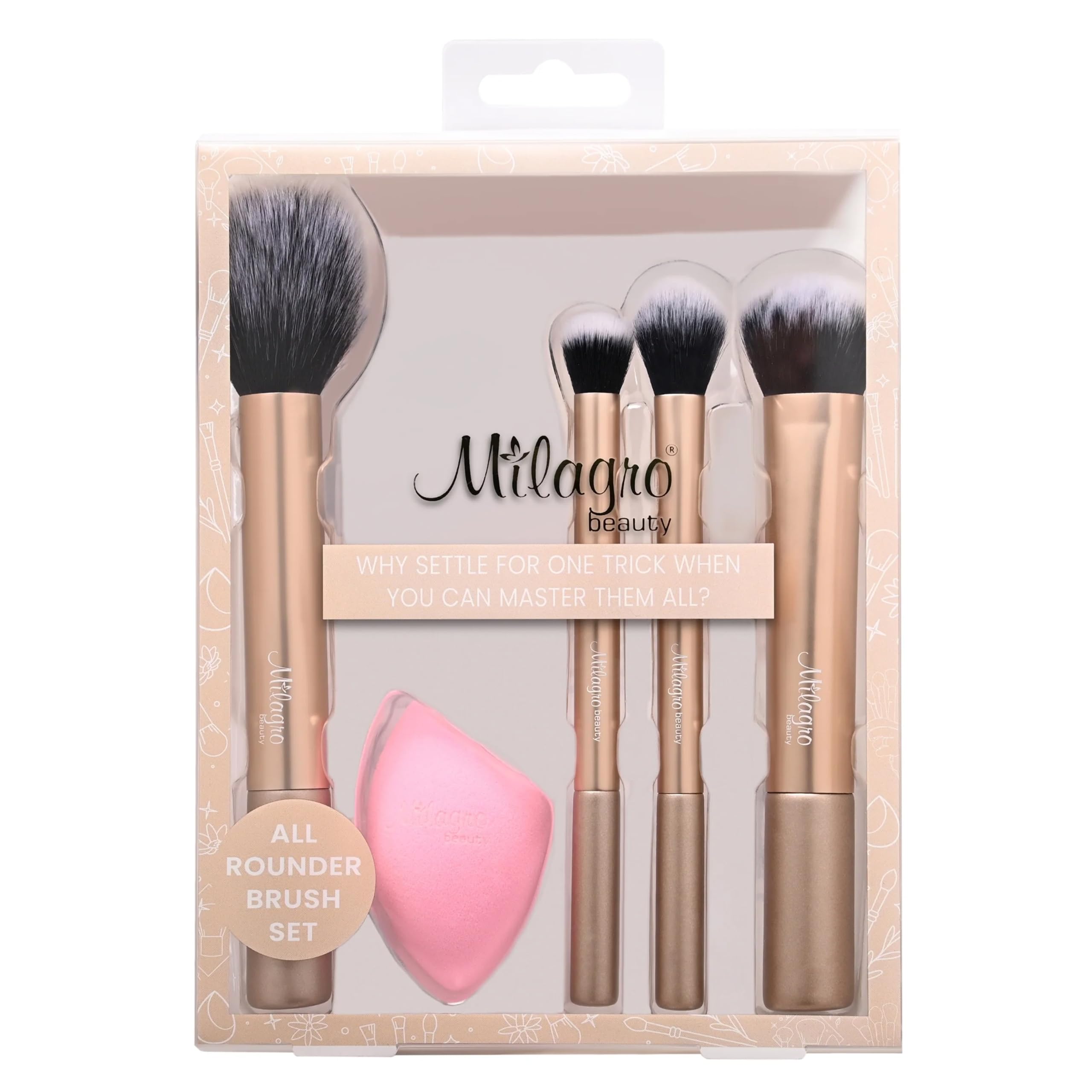 Milagro Beauty All Rounder Makeup Brushes Set of 4 with Makeup Sponge | Ultra Soft Bristles | Easy Blending For Cream, Liquid & Powder Formulation | Professional Face Makeup-image-30