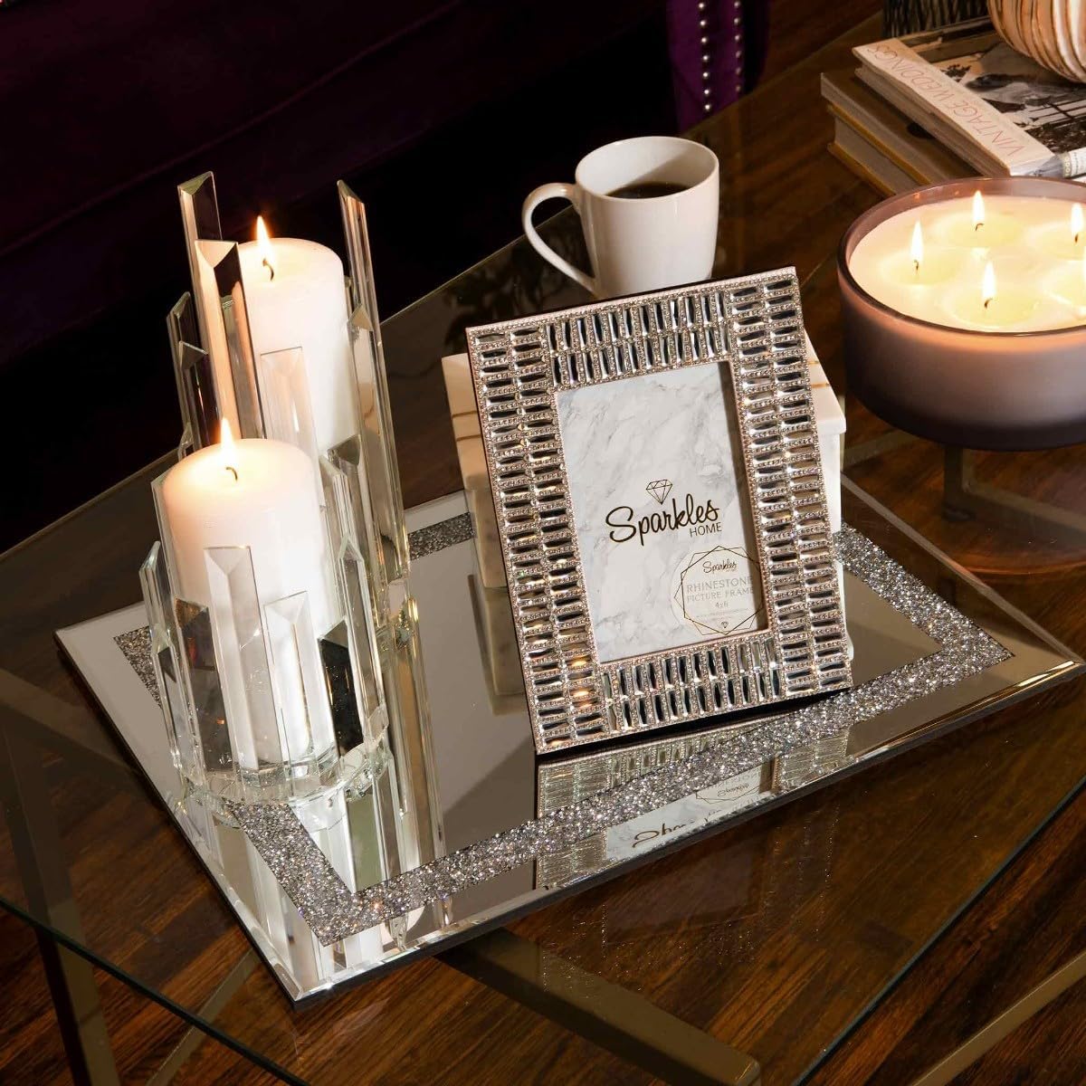 Fifth Avenue Picture Frame, Luxe Glass Rhinestones, For Glamorous Home Décor, Silver, 4" x 6", Sold Individually