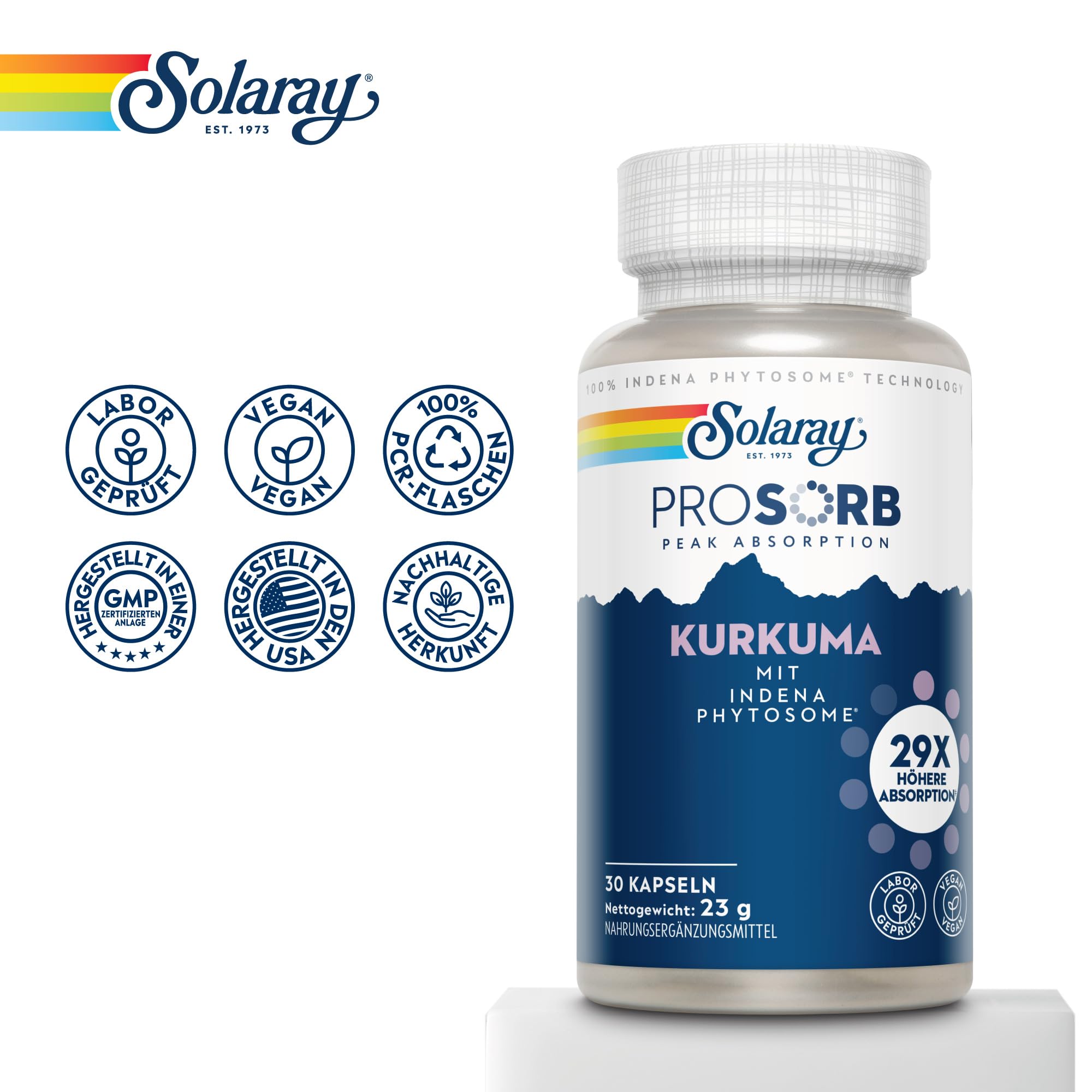 Solaray Kurkuma ProSorb 500 mg - Liefert 100 mg Curcuminoide (20%) - 30 vegane Kapseln - 29x höhere Bioverfügbarkeit mit Meriva® Curcumin Phytosome™ - Laborgeprüft