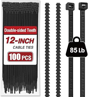 Zip Ties 12 inch (100 Pack), Double-sided Toothed, 85 lb, Delivering 1.7X Tensile Strength in the Same Specs, Black Cable Ties, Heavy Duty Wire Ties, Glufirm