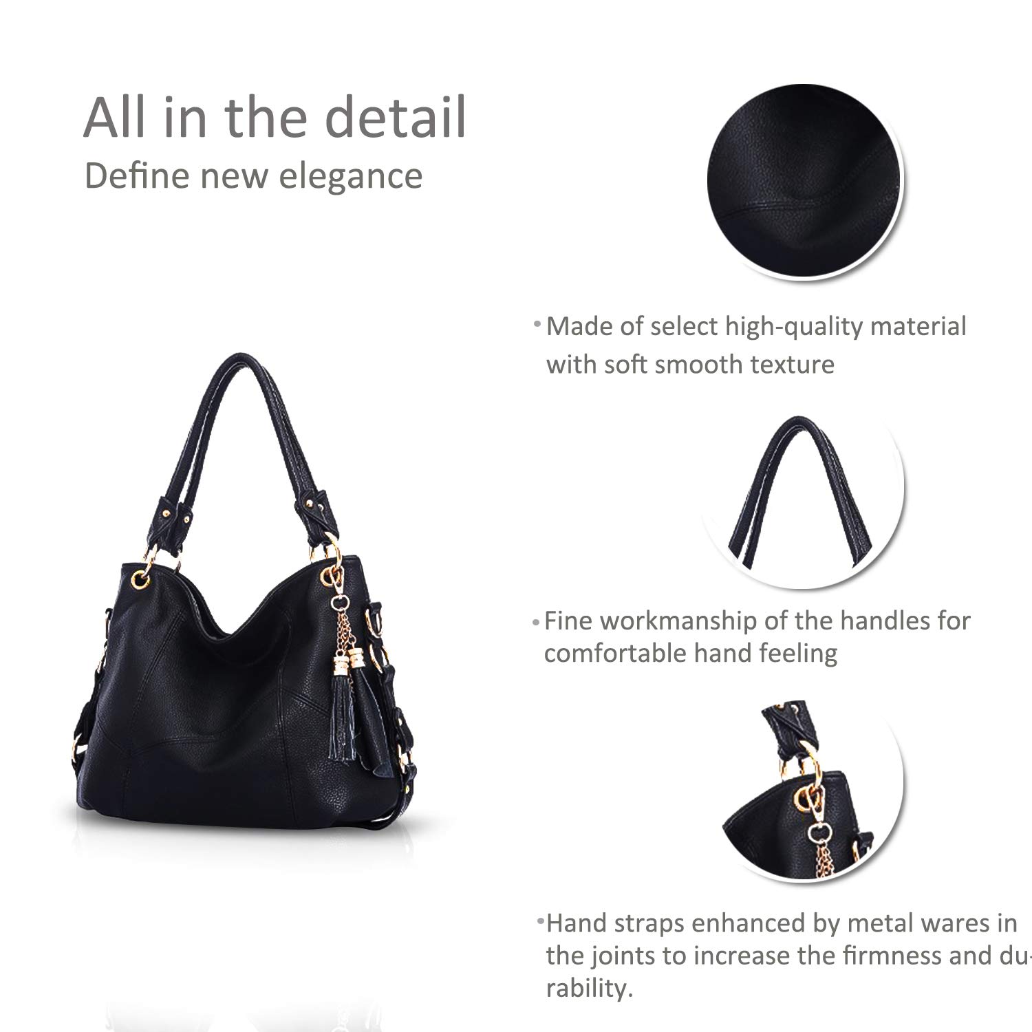 NICOLE & DORIS Sac à Main pour Femme Sac à bandoulière pour Femme en Cuir Sac fourre-Tout avec Pompon