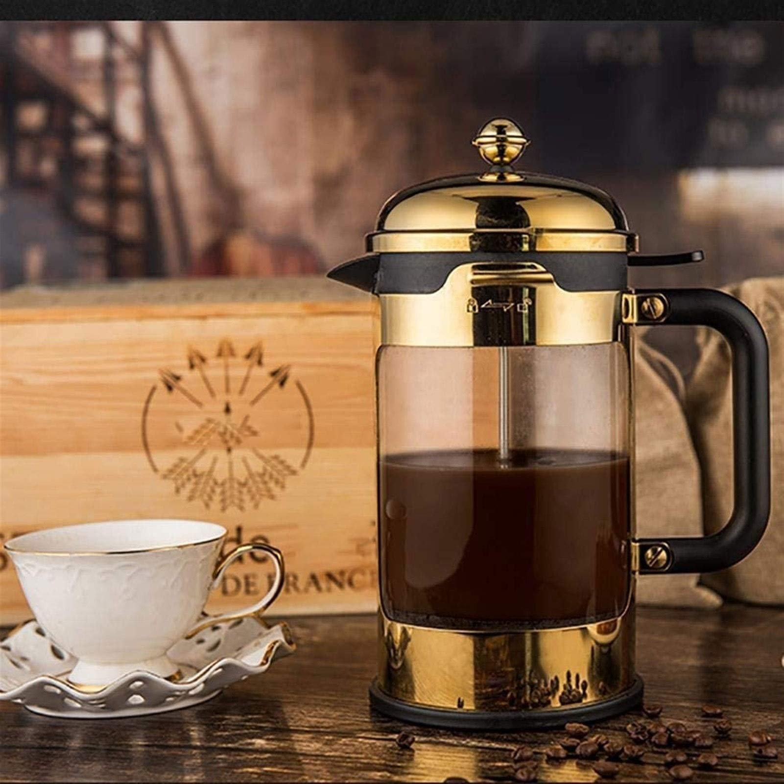 Cafetera de Acero Inoxidable de la Prensa Francesa con Sistema de filtración, sin Motivos de café, sin Moho, Prensa de café fácil de Limpiar Vidrio Resistente al Calor Duradero