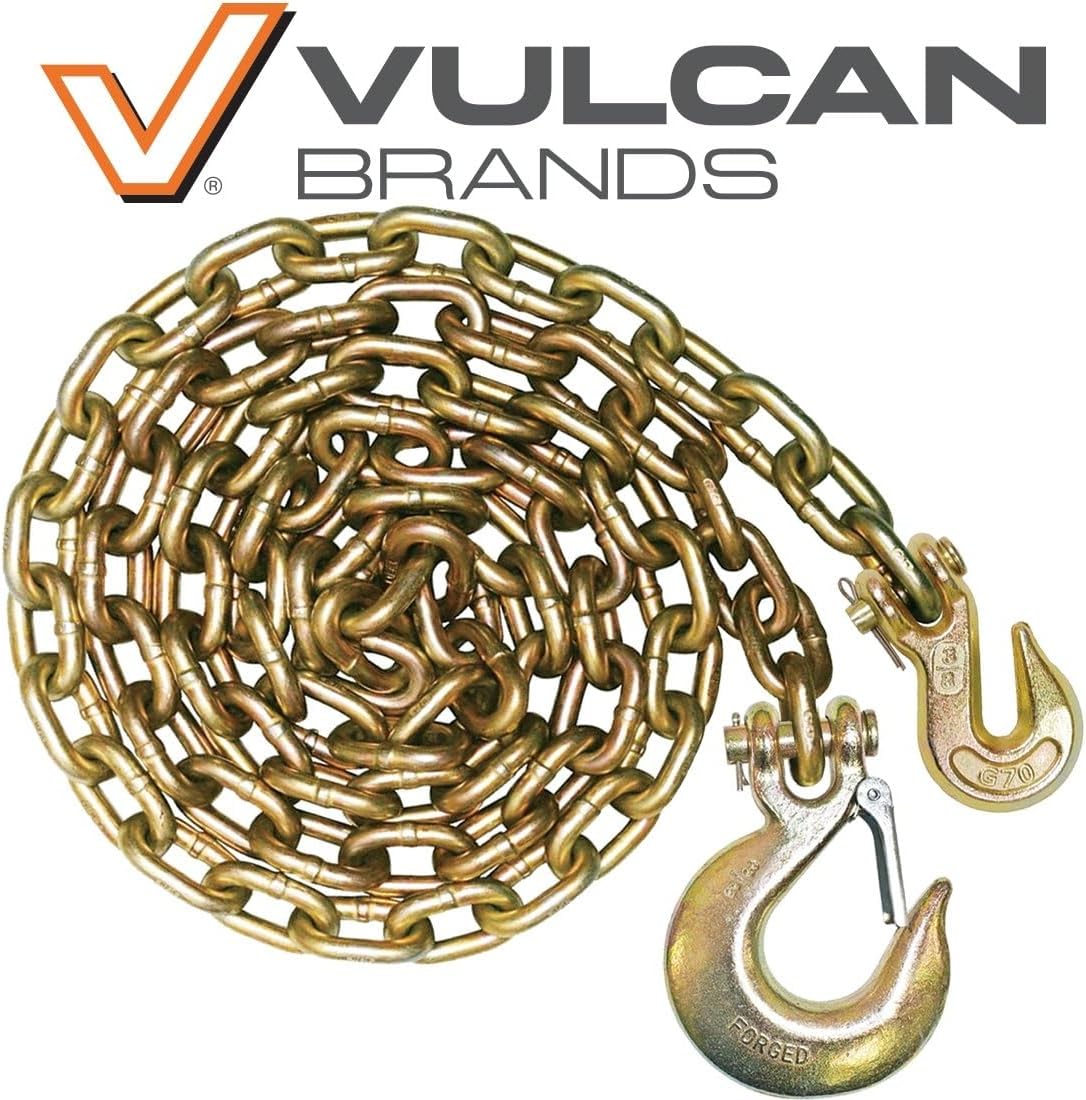 VULCAN Binder Chain with Grab and Sling Hooks - Grade 70 Standard Duty - 3/8 Inch x 4 Foot - 6,600 Pound Safe Working Load