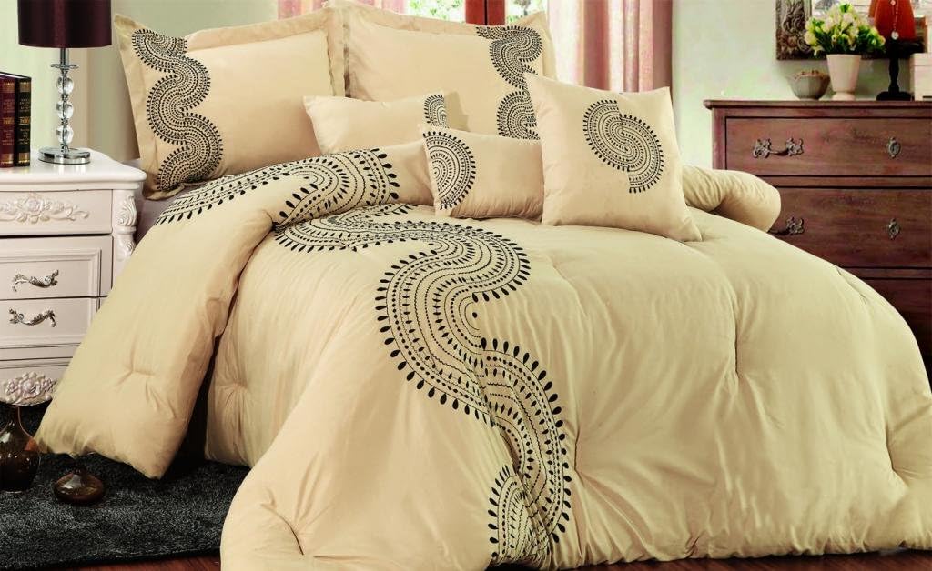 Casual Elegance Embroidery Classics 6 Piece Queen Comforter Set - Exclusively from Home Dynamix - Clarissa Beige-Black