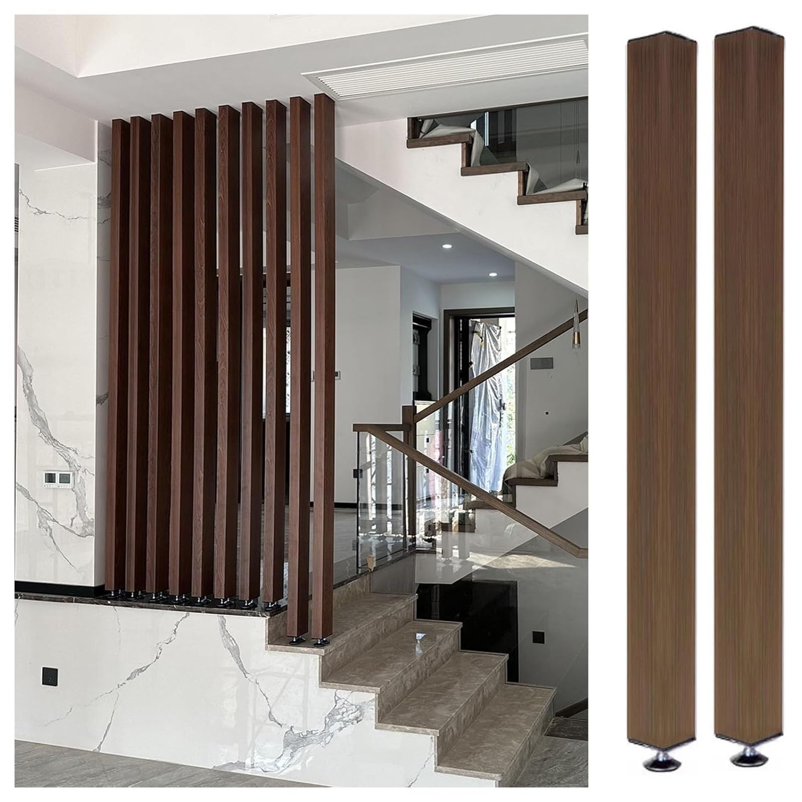 Wall Partition Room Divider Floor to Ceiling Wooden Slats, Wood Privacy Screens/Room Separation Deviders Post Column for Bathroom Daycare Studio Apartment(6 pcs,195cm/76.7in/6.39ft)