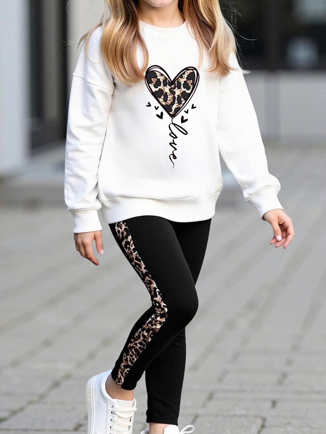 Girls Long Sleeve Sweatshirt 2 Piece, Bow Graphic Top and Pants Spring Fall Fashion Casual Clothes.