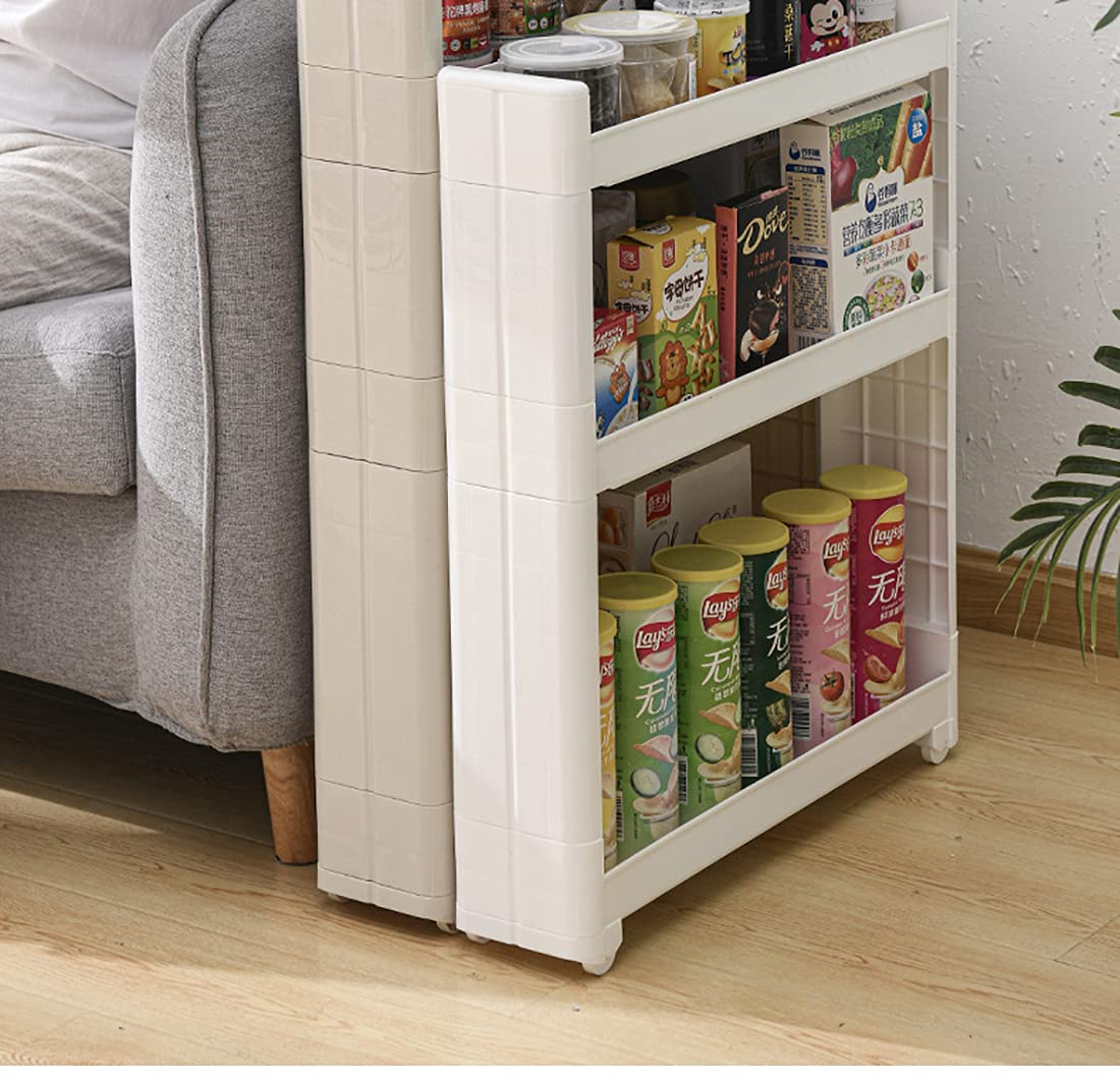 Scaffale scorrevole a 3 ripiani su ruote, per spazi ristretti in cucina, bagno, lavanderia, facile da montare, mobile (55 x 12 x 67 cm)