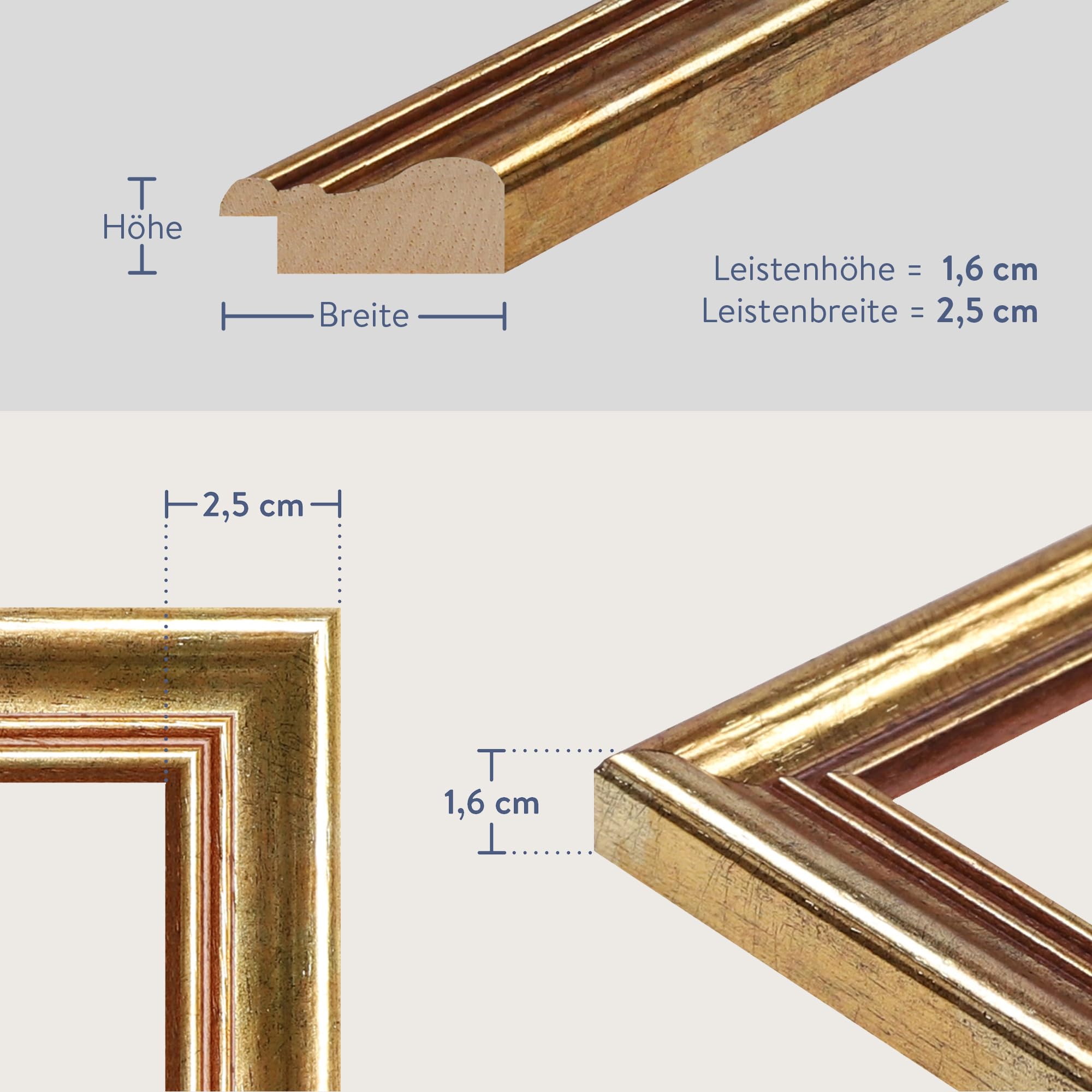 WANDStyle goldener Bilderrahmen 40x50 Holz, Bilderrahmen Gold Vintage | Hochwertiger Holzbilderrahmen Antik, Posterrahmen zum Aufhängen, Rahmen 50x40 cm, Fotorahmen H400 Made in Germany