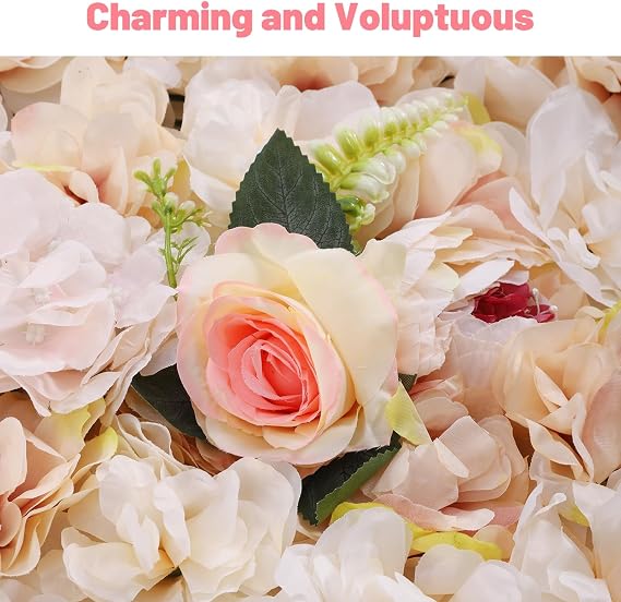 6 Pcs Flower Wall Panels Kit, 2416in Artificial Silk Roses, Floral Backdrop, Non-Wilting Artificial Flower Wall for Wedding Sites, Photography Buildings, Clothing Stores, Home Walls-Pink and Yellow