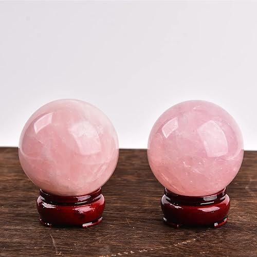 Miniatura 2 de JIC Gem Esfera de cristal curativo de cristal mágico de cuarzo rosa natural de 2.5 pulgadas con soporte de madera para decoración, meditación,