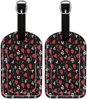 Etiqueta de bagagem PU Leahter para malas, bolsa de viagem de proteção de privacidade etiqueta etiqueta de mala de flor vermelha margarida, etiqueta de bagagem de viagem etiqueta de identificação para mulheres homens