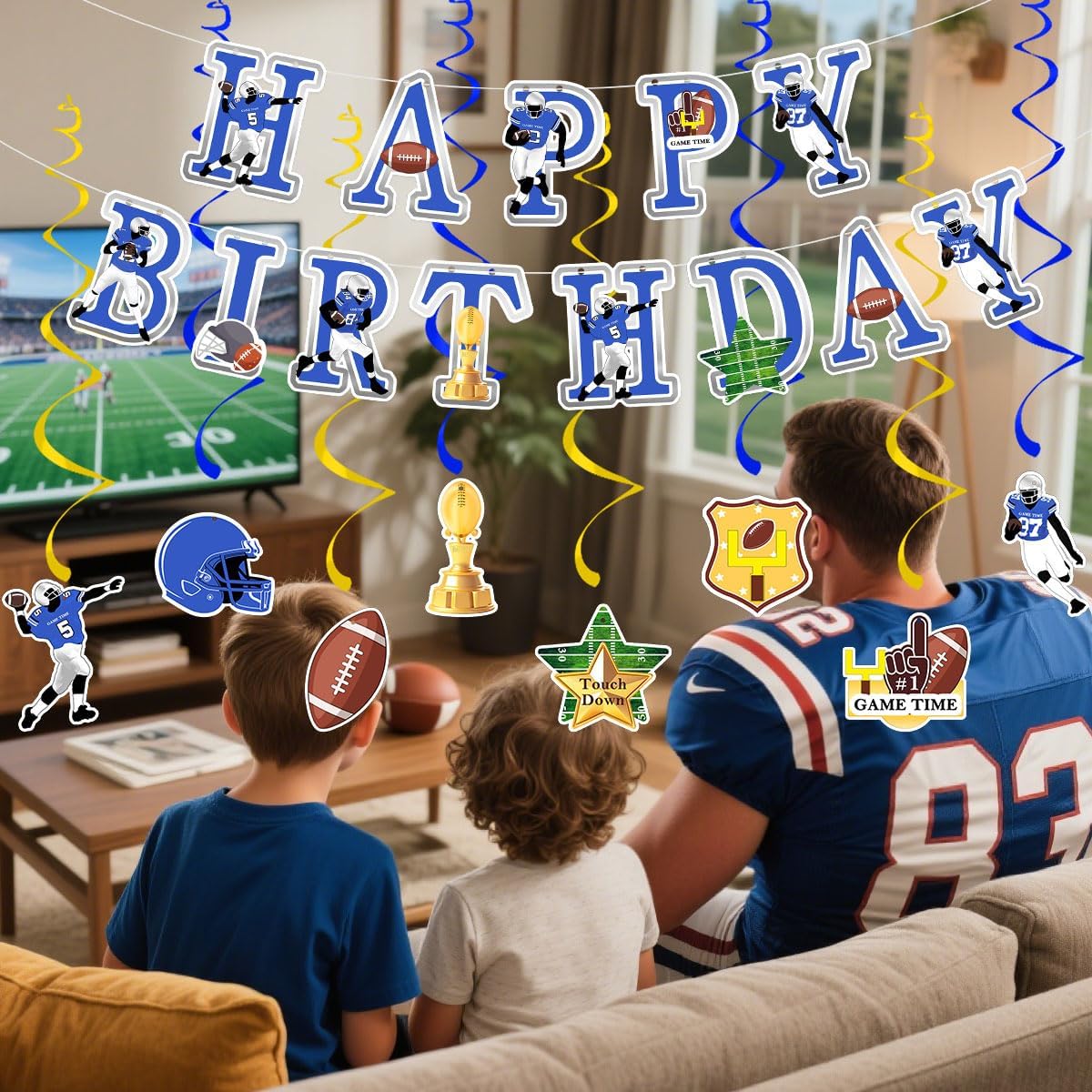 Football Birthday Party Decorations Football Birthday Banner with Super Bowl & Themed Party Supplies for Gameday Tailgate Decorations (Pre-Strung)
