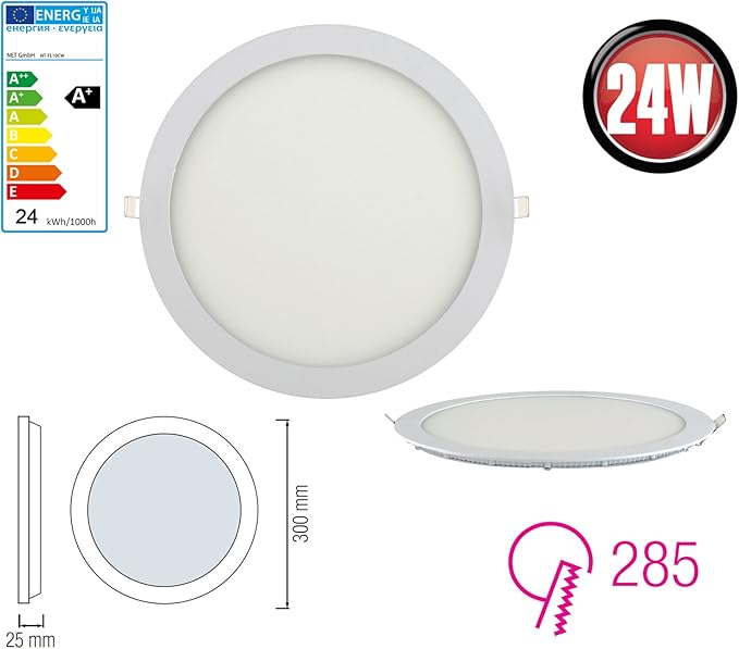 ENERGMiX 24 W Slim LED paneel wit frame inbouw lichtpaneel inbouwlamp plafondlamp lamp rond Ø 300 mm daglicht incl. transformator photo 2
