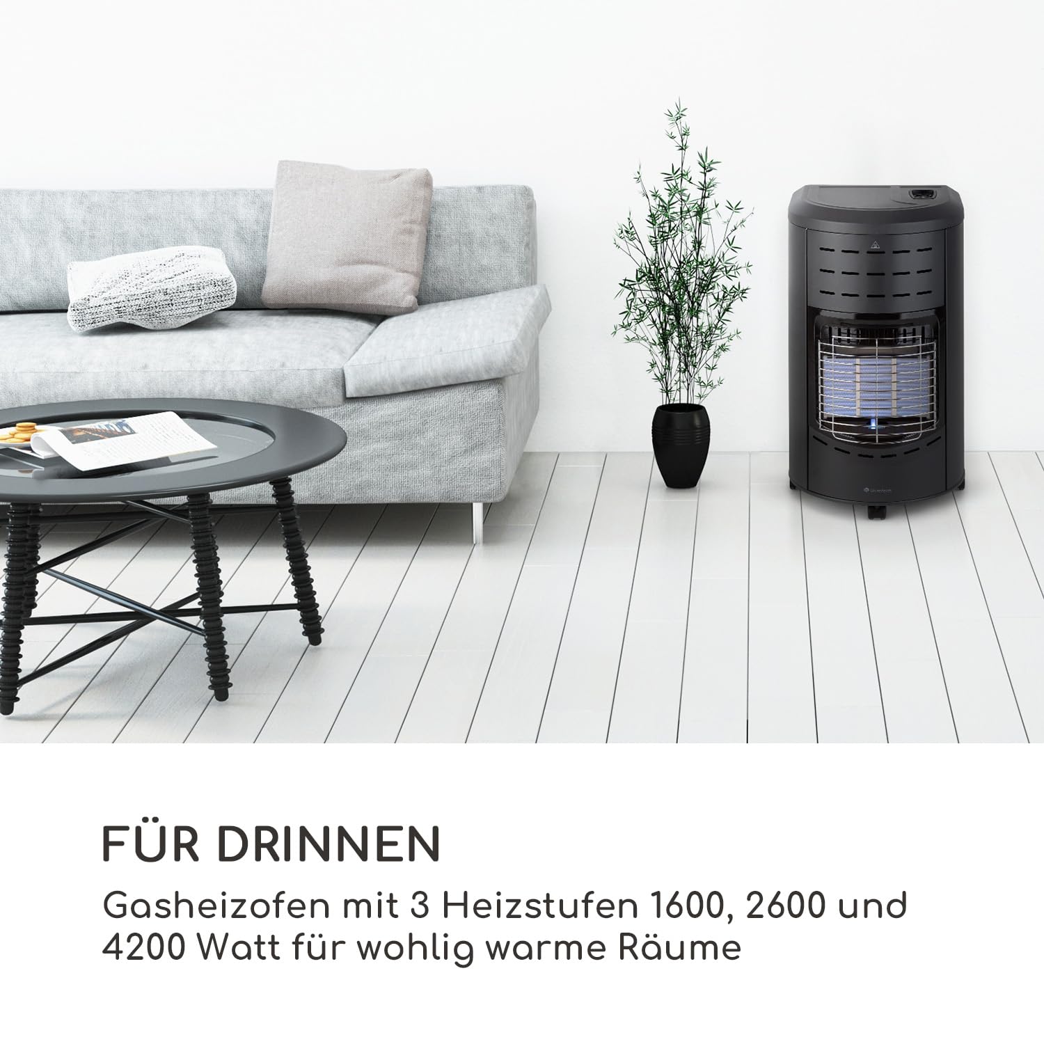 Blumfeldt Terrassenheizer, Outdoor-Gasheizstrahler, Gasheizofen für Garten & Balkon, Terrassen-Heizer mit Elektrischer Zündung, Kraftvoller Gas-Heizstrahler mit Bodenrollen und Handgriffe
