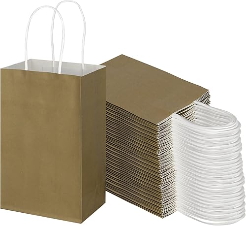 Miniatura 2 de Toovip Cada paquete de 100 bolsas pequeñas de papel kraft dorado y dorado medio con asas a granel