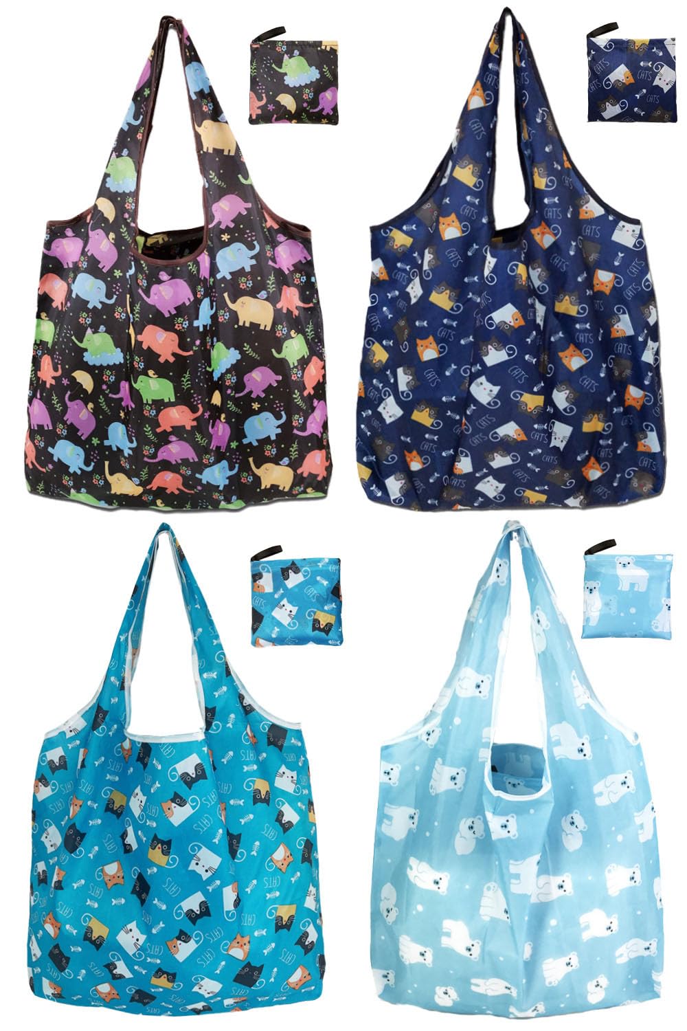Reusable Grocery Bags Cat Pattern Nylon Tote Bag Gift For Women