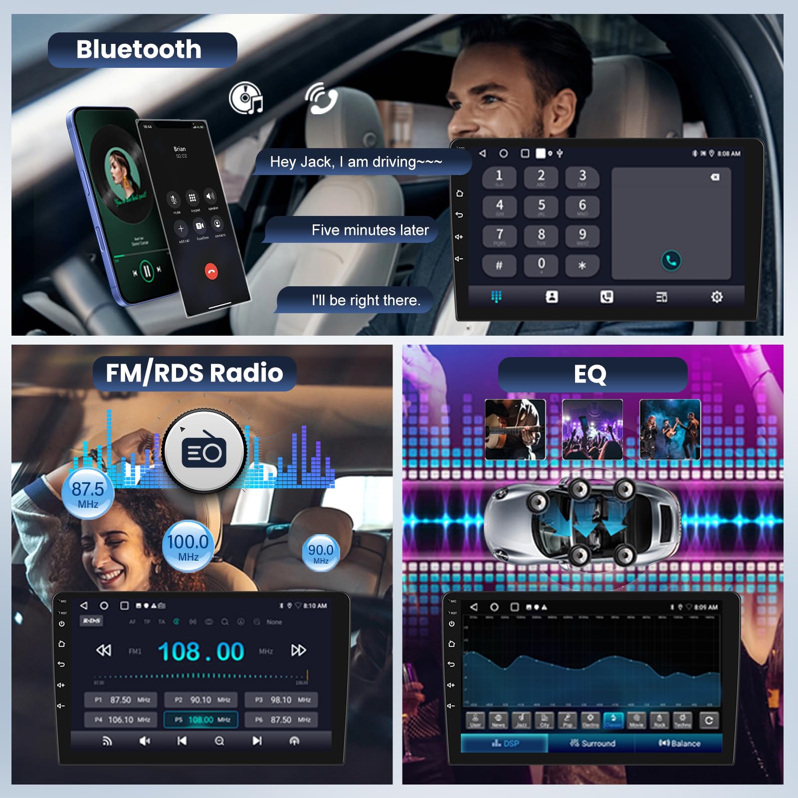[2G+64GB] Android Autoradio pour Peugeot 3008 2009-2015 avec sans Fil Carplay et Android Auto, Écran Tactile HD de 9 Pouces avec GPS/WiFi/Bluetooth/EQ/FM RDS