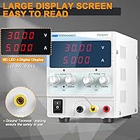 Vista 7 de Fuente de alimentación CC, fuente de alimentación de banco de laboratorio regulada ajustable de 30 V 5 A con pantalla de 4 dígitos, para pruebas