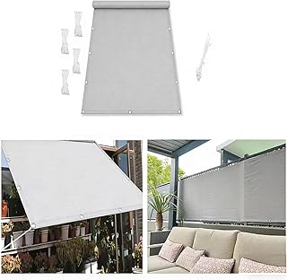 Sonnenschutz Balkon Ohne Bohren 1x1.2M Sonnensegel Wasserdicht Rechteckig mit Ösen und Seil, UV-Schutz Reißfest Polyester(Nach Mass) für Rasen Garten Schwimmbad Party Picknick (Hellgrau)