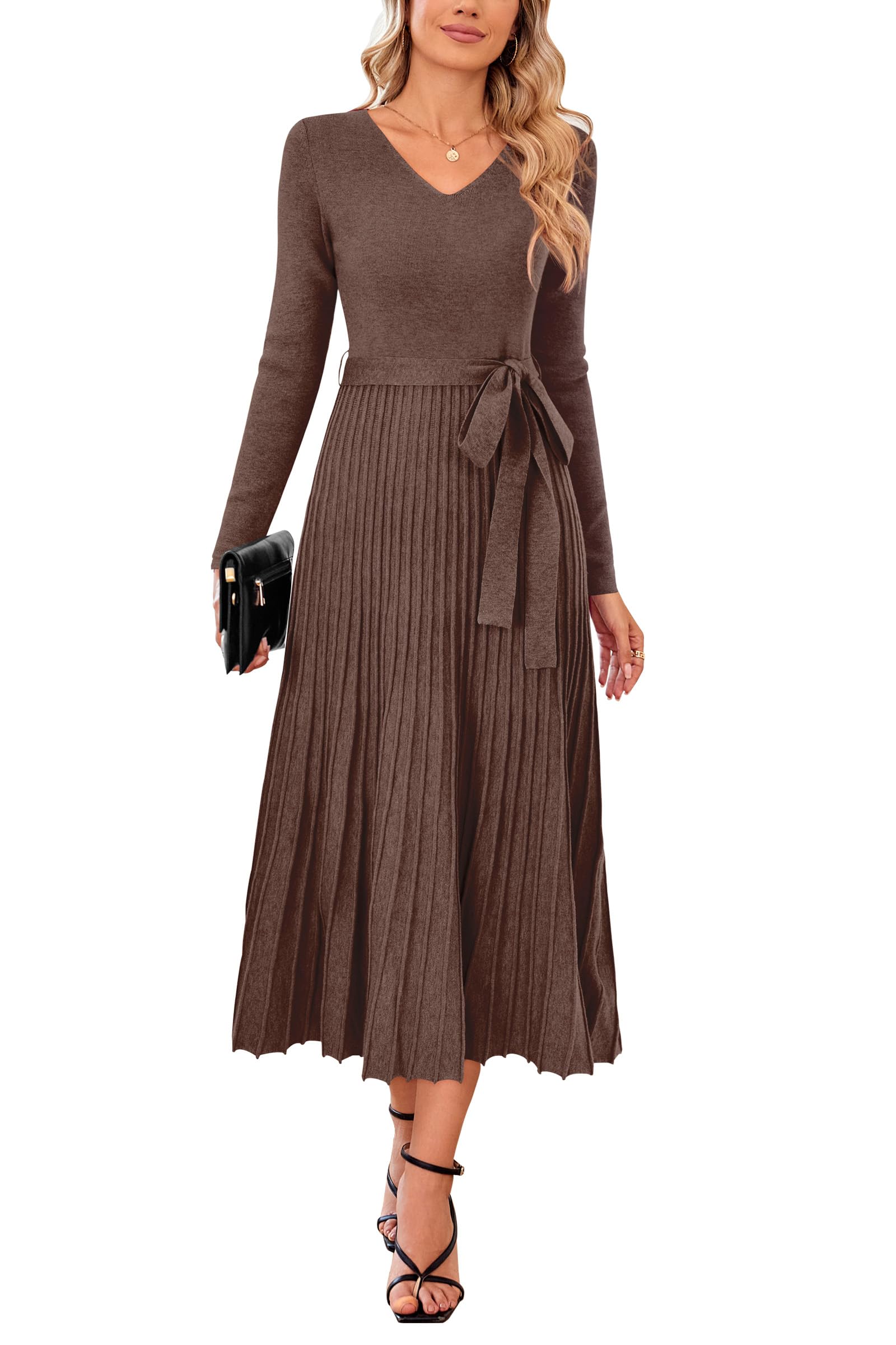 Arach&Cloz Strickkleid Damen Herbst Plissee Elegant Midi Winter Kleider