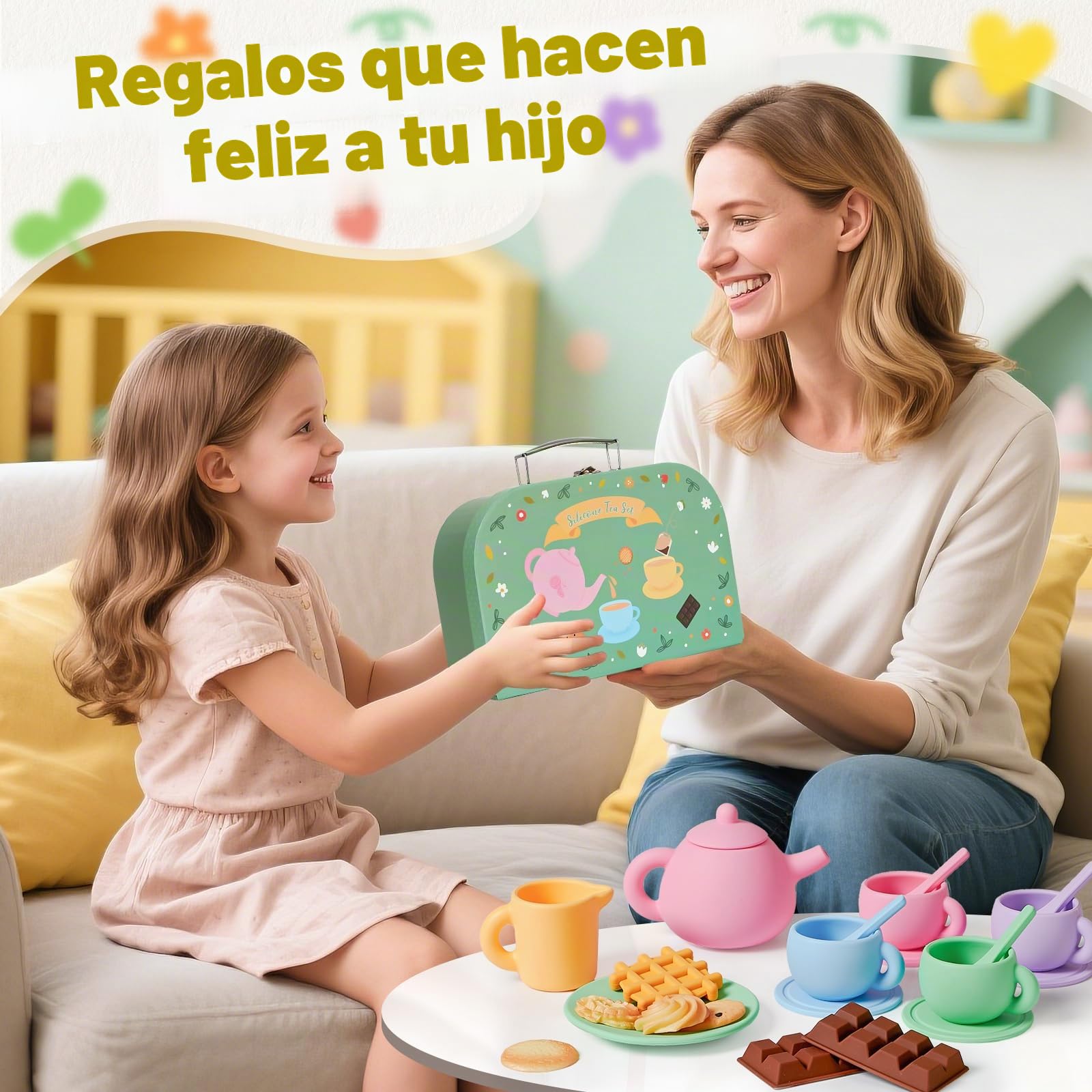 G.C Juego de Té Juguetes Infantil Niña 3 4 5 6 Años, Accesorios Cocina Juguetes con Postre Galletas Tetera Maleta Portátil, tee Party Juego de rol Regalo para Niños Niñas 3 4 5 6 Años