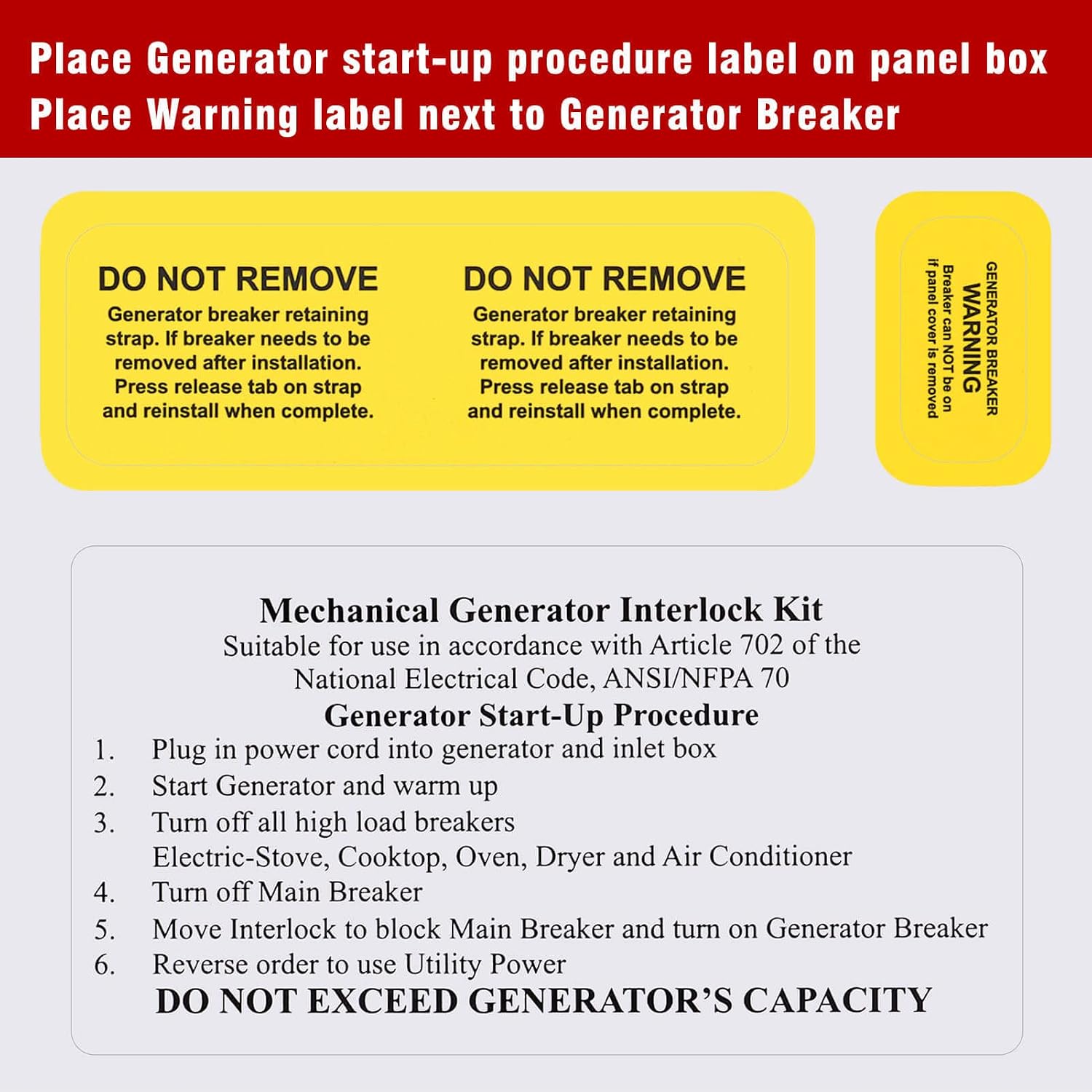 Generator Interlock Kit Compatible with General Electric Vertical Main 150 or 200 amp Break. 2 1/2 to 3 1/2 inches Spacing Between Main and Branch Breaker, Professional and Interlock Kit