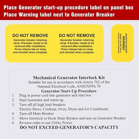 Generator Interlock Kit Compatible with GE General Electeric Vertical Main 150 and 200 AMP Panels, 2 1/4 Inch Spacing Between Main and Generator Breaker.