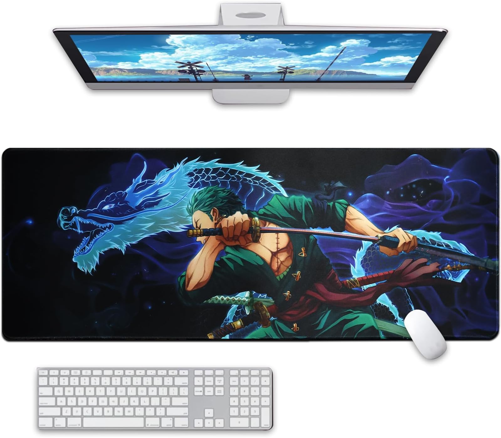 Large Mouse Pad, Anime Character Mouse Pad Large Extended Anime Gaming Mousepad Waterproof Non-Slip Rubber Base Stitched Edges Desk Mat for Computer Laptop Office Work and Study, Desk Mat 24 x 14 in