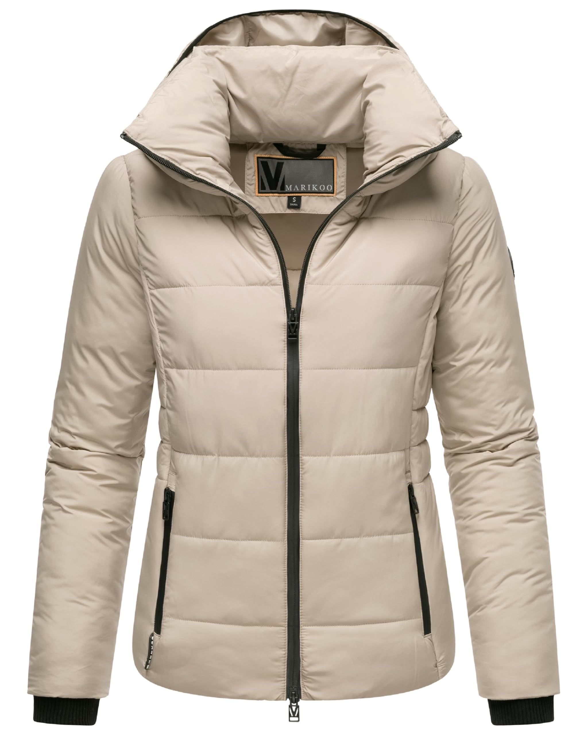 Marikoo Women's Taupe Grey Basic Radaa 16 Quilted Jacket Short With Hood Xs - 6XL, M
