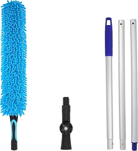 Ventilador de techo flexible de microfibra y chenilla flexible para limpiar cualquier hoja de ventilador con poste de aluminio de 4 pies