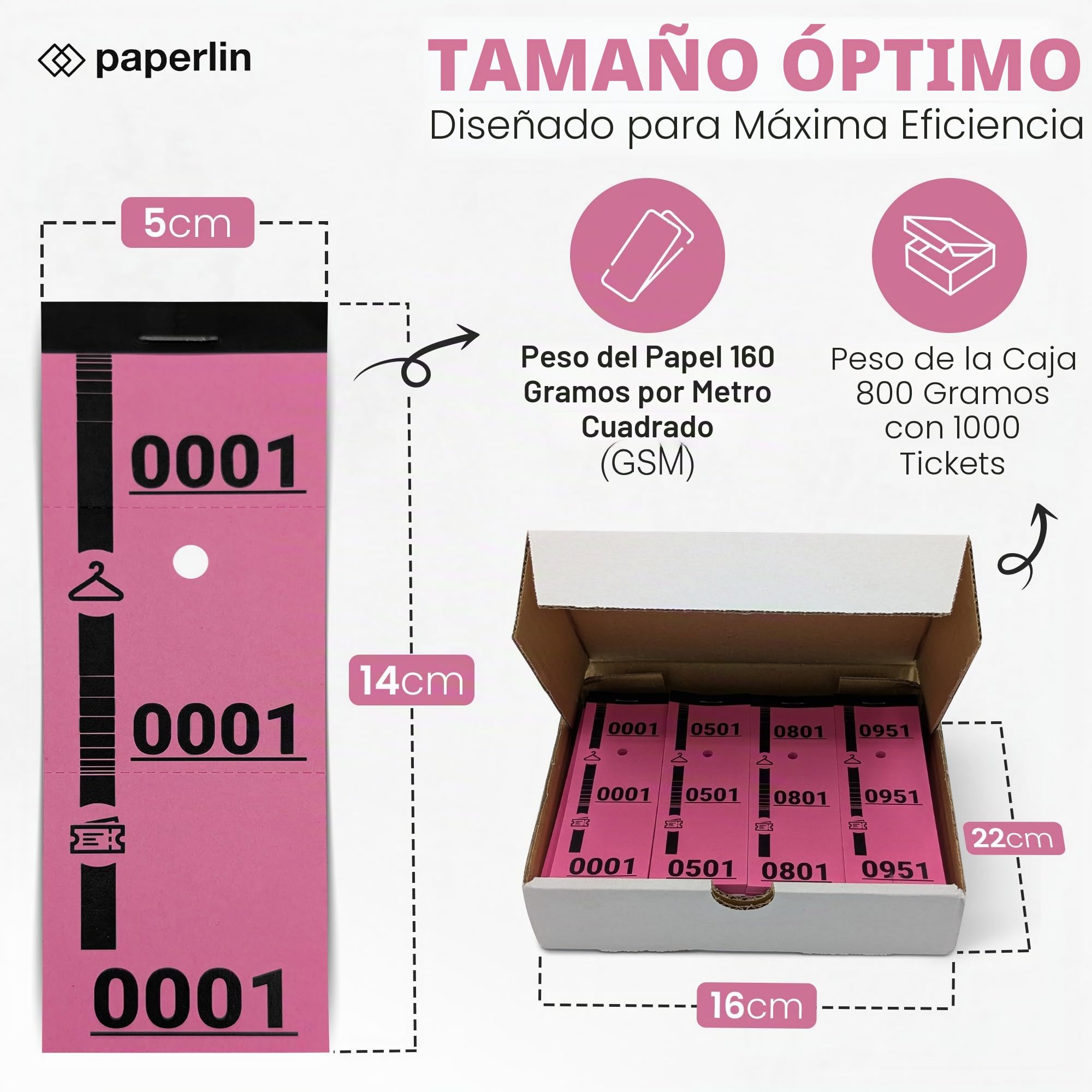 1000 fichas de guardarropa de cartón, numeradas y perforadas, ideales para gestión de guardarropa, eventos, rimbola y recepciones, 3 piezas precortadas, 5 x 14 cm, 20 juegos de 50 entradas (rosa)