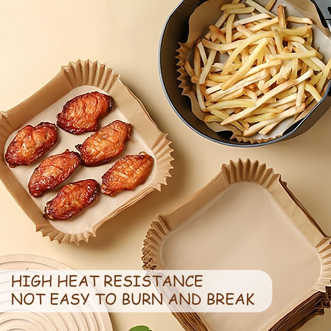 ZEPIQOR Papier cuisson air fryer - 100 pièces Food-Grade BPA gratuit, 20-24 cm, pour friteuse sans huile 5 à 8 litres - Idéal pour la cuisson saine, papier cuisson air fryer, accessoires
