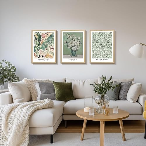 Miniatura 2 de LLEEMPI Matisse William Morris - Juego de 3 arte de pared, decoración botánica verde salvia, impresiones abstractas de flores de Van Gogh, póster