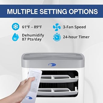 Whynter ARC-115WG 11,000 BTU (6,800 BTU SACC) Compact Portable Air Conditioner, Dehumidifier, and Fan with Remote Control, up to 400 sq ft in White/Grey
