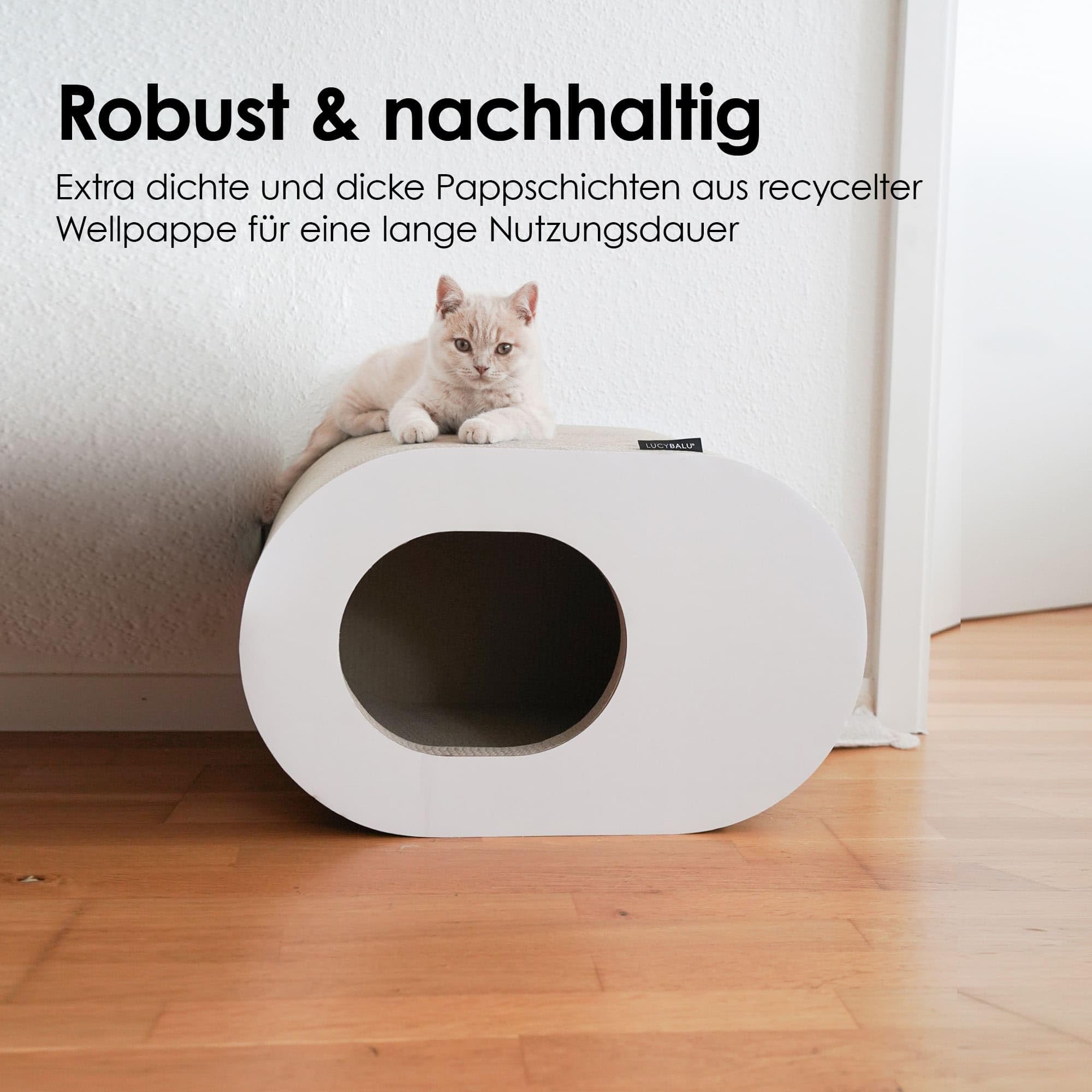 LucyBalu PAPERCAVE Cueva para gatos de cartón rascador, posibilidad de arañar para gatos, cabaña de cartón ondulado, espacio para dormir para gatos, muebles para gatos, casa rascadora, juguete para