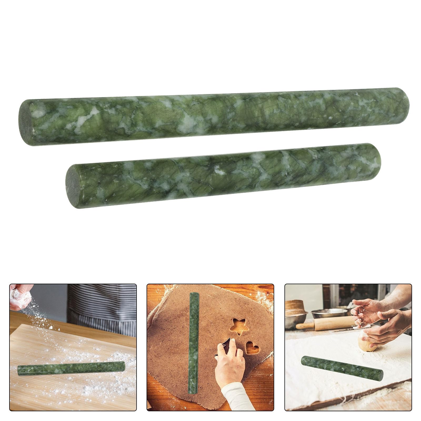Lot de 2 Rouleaux à Pâtisserie en Jade Naturel Vert, Surface Antiadhésive Prise Confortable, pour Pâte à Raviolis et Pâtisserie Maison