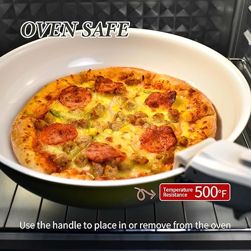 Miniatura 9 de Sartén de acero inoxidable de 3 capas, con revestimiento de cerámica de titanio, mango desmontable, apto para lavavajillas e inducción y horno,