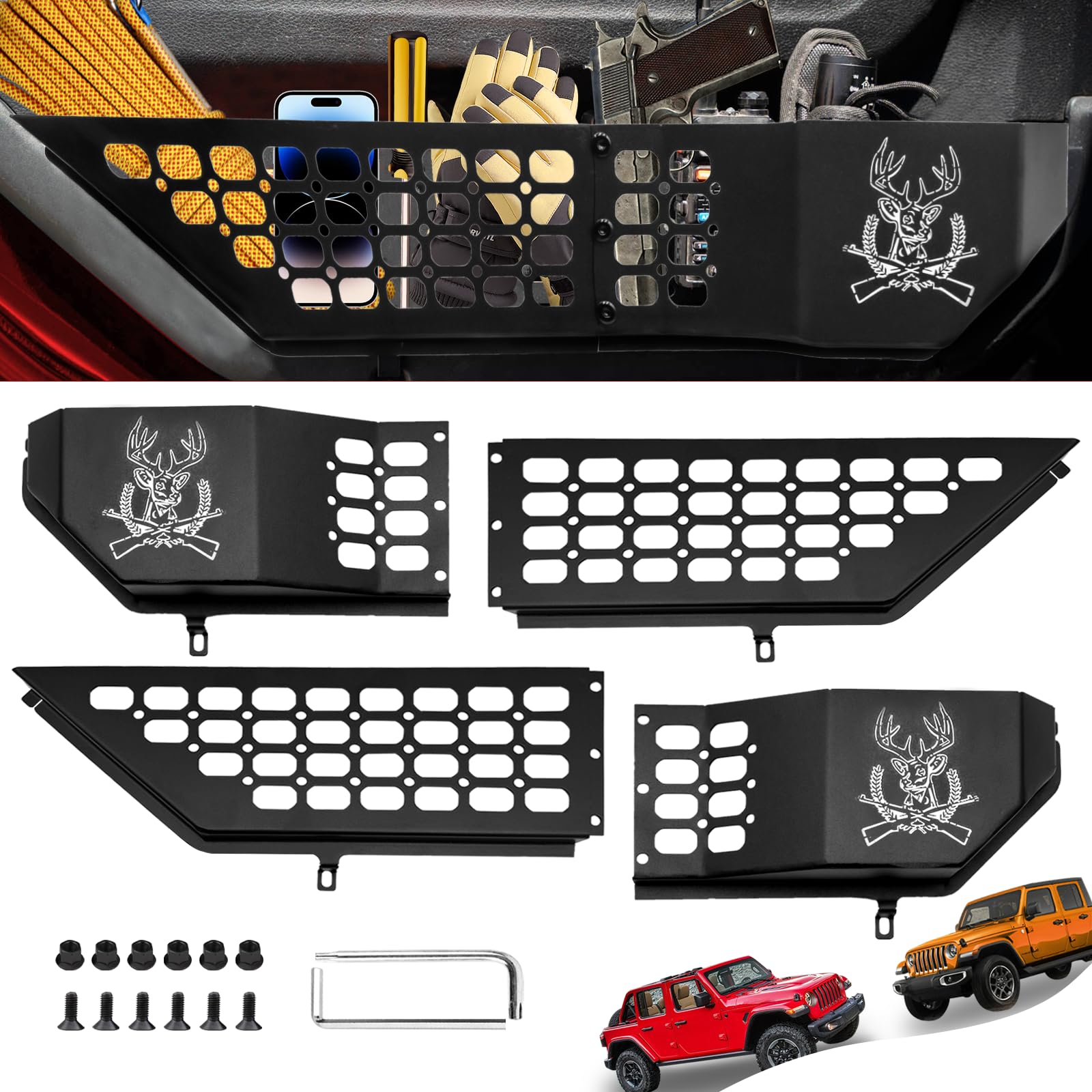 SZQBZMJ Metal Front Door Storage Box for Gladiator JT 2020-2025 & Jeep Wrangler JL/JLU 4XE 2018-2025, Storage Expansion Accessories, Sturdy Insert