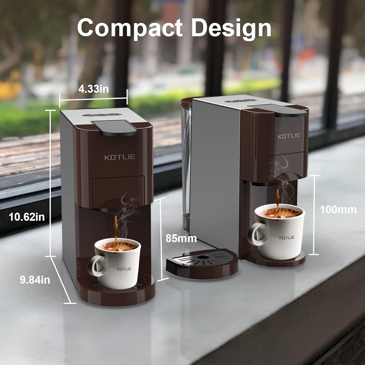 Dimensions of the KOTLIE 3-in-1 Single Serve Coffee Maker