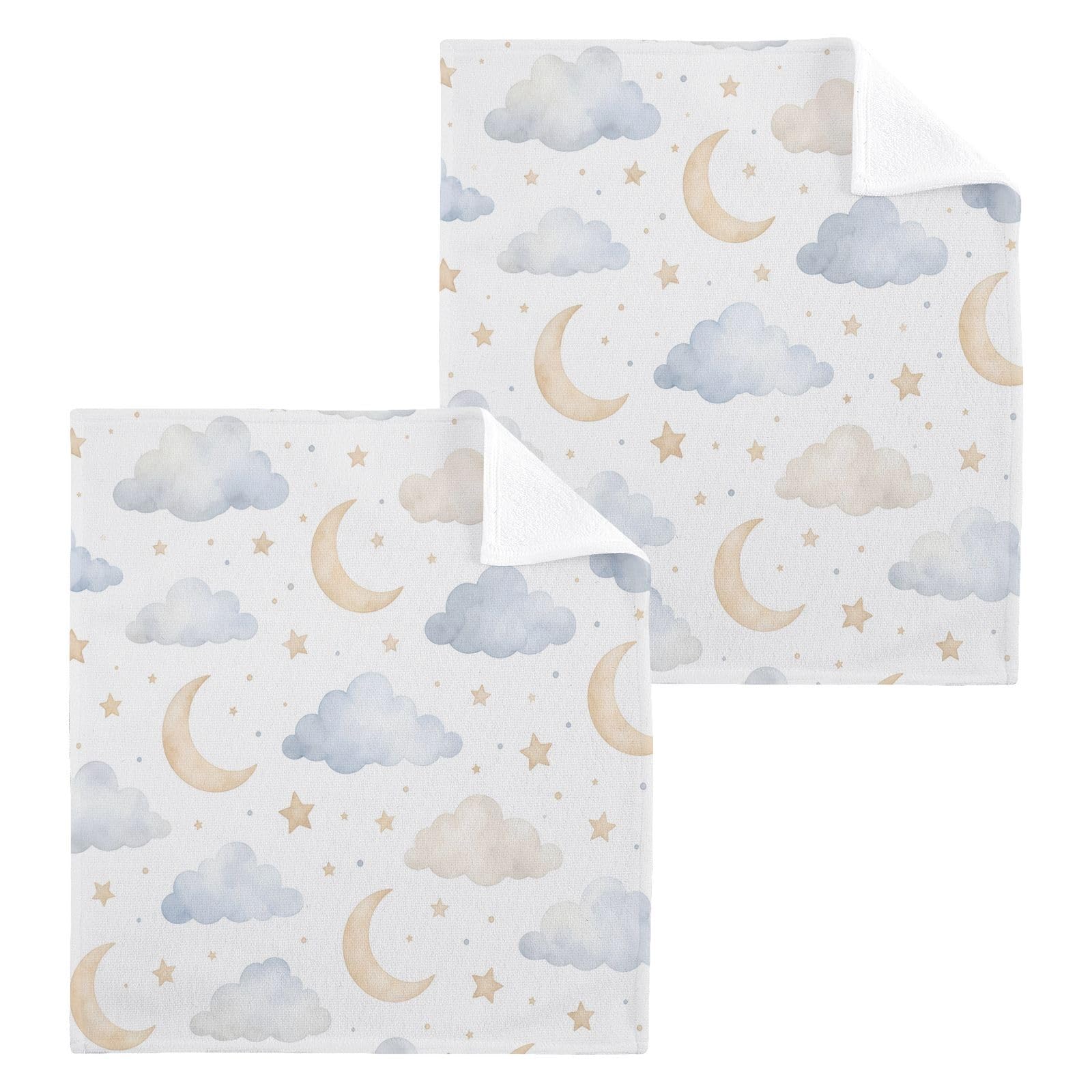 BOESI Moon Cloud Sky 12x12in Cotton Washcloth,Soft Absorbent Face Towel