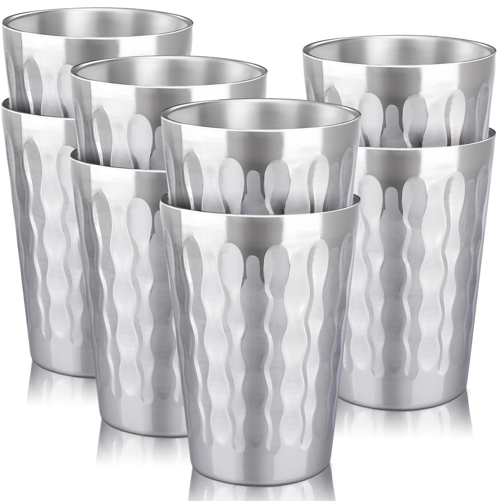 Beasea Stainless Steel Cups 15 oz, 8 Pack Large Stackable Stainless Steel Tumbler Bulk Double Wall Insulated Metal Pint Glasses Tin Cups for Drinking Home Restaurant Office Party Camping