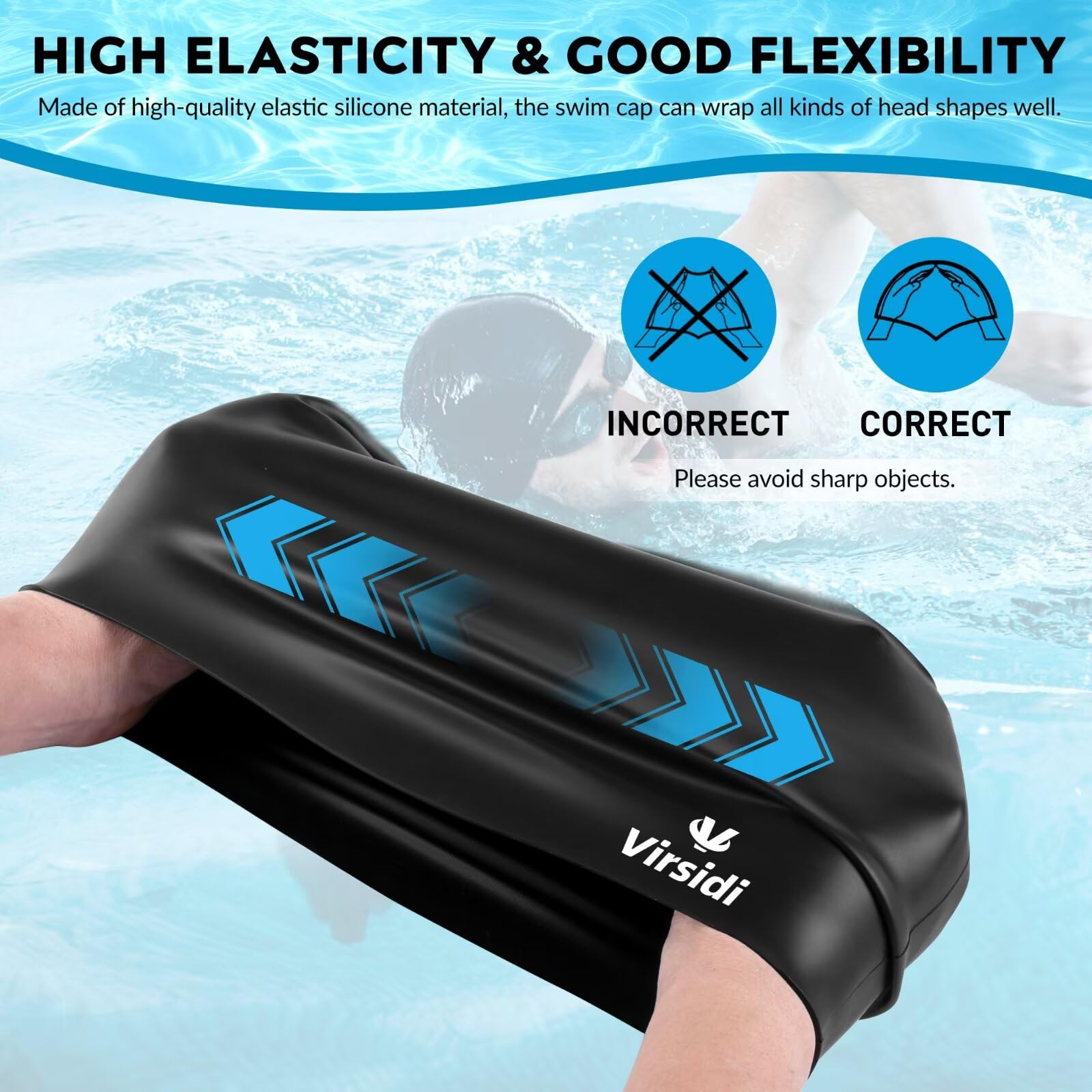 Paquete de 2 gorros de natación grandes para cabello largo, gorro de natación de silicona para adultos, mujeres y hombres, gorros de natación impermeables para mantener el cabello seco con clip de