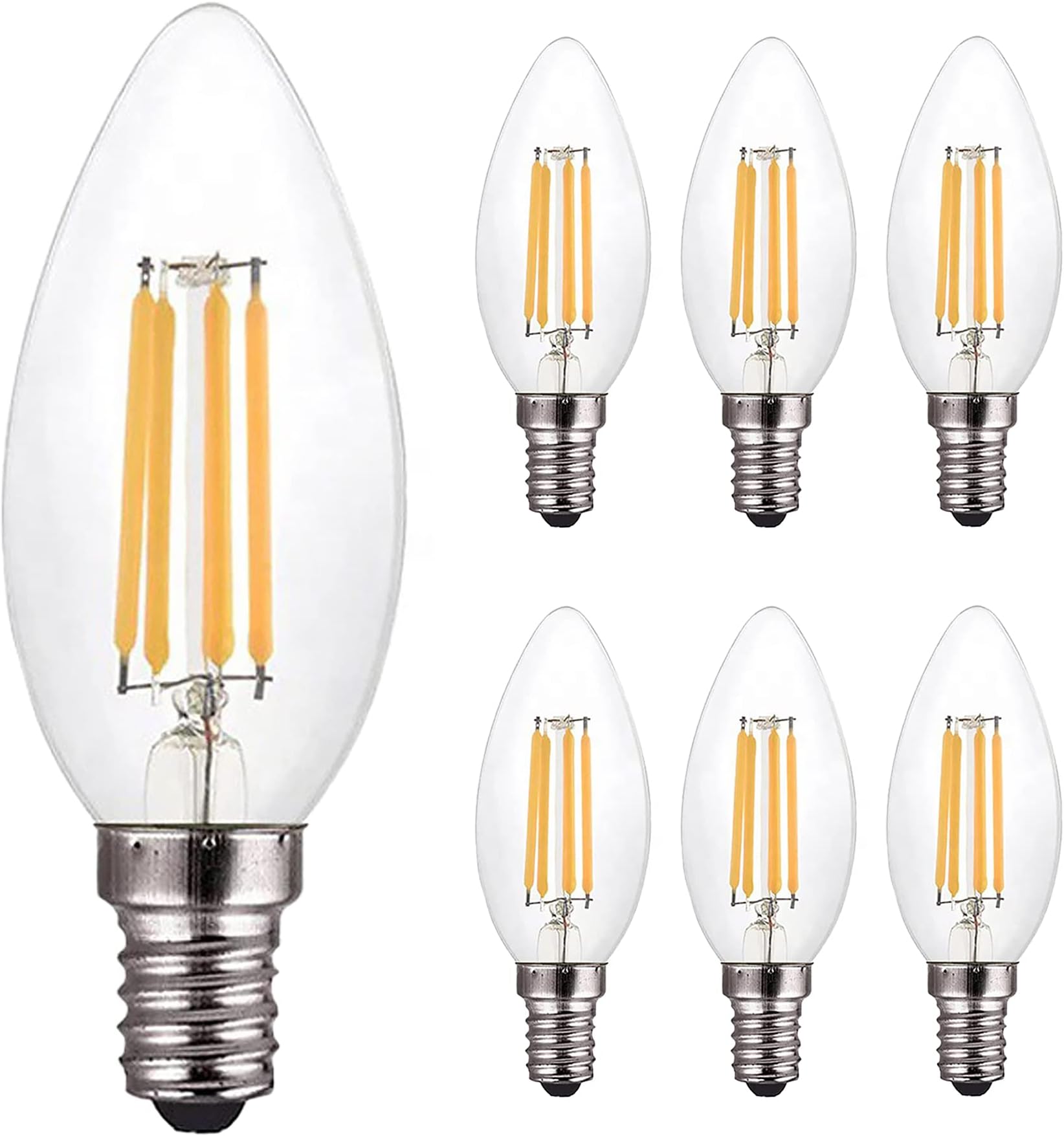 (PACK OF 5) E14 (4W) Candle Bulb, Non-dimmable, Warm White, 2700k Classic Clear Glass, LED Filament Candle Bulb