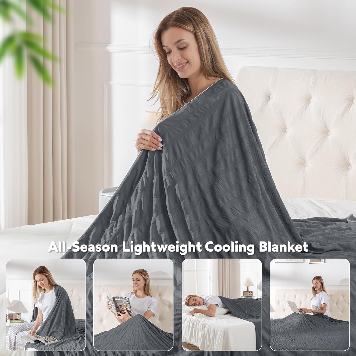 GEMBED Cooling Blanket Twin Size – Summer Cooling Blanket for Hot Sleeper, Double-Sided Design Cold Blanket Thin Lightweight Breathable for Night Sweat Bed Couch Sofa - Grey, 60"x80"