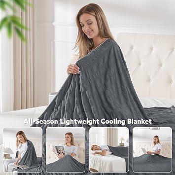 GEMBED Cooling Blanket Twin Size Summer Cooling Blanket for Hot Sleeper, Double-Sided Design Cold Blanket Thin Lightweight Breathable for Night Sweat Bed Couch Sofa - Grey, 60x80