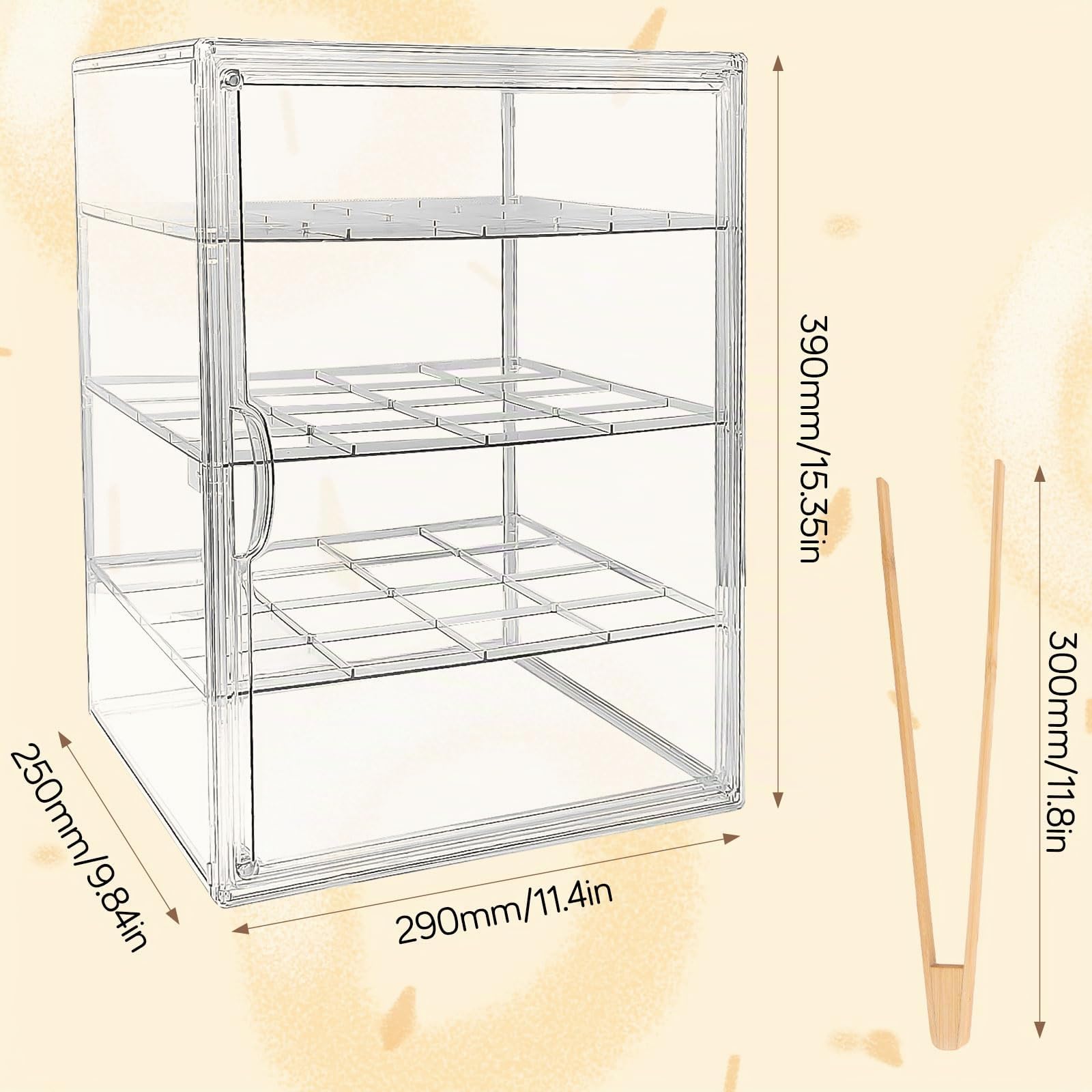 Paneras para Guardar el Pan Transparente, Bread Box de 4 Niveles Ajustables, con Puerta Magnética, Material Pet, con Pinzas de Bambú, para Guardar Donuts, Pan y Pasteles